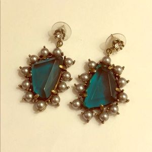 Green, pearl and crystal earrings